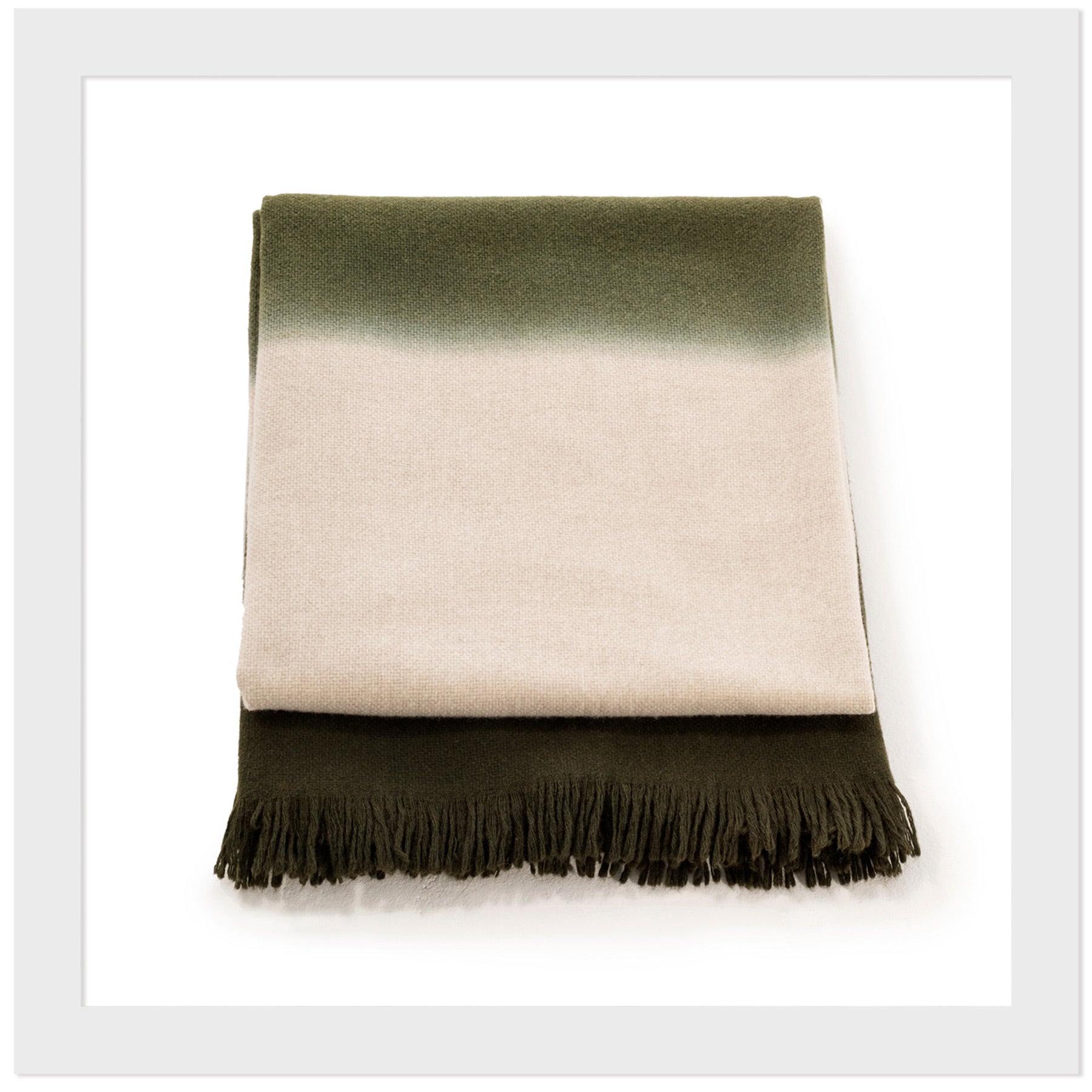 Plaid à frange laine mérinos tie & dye écru et vert